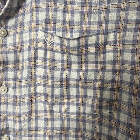Linen Club Studio European Linen White Plaid Short Sleeve Button Down 15 3/4 in - Picture 9 of 9